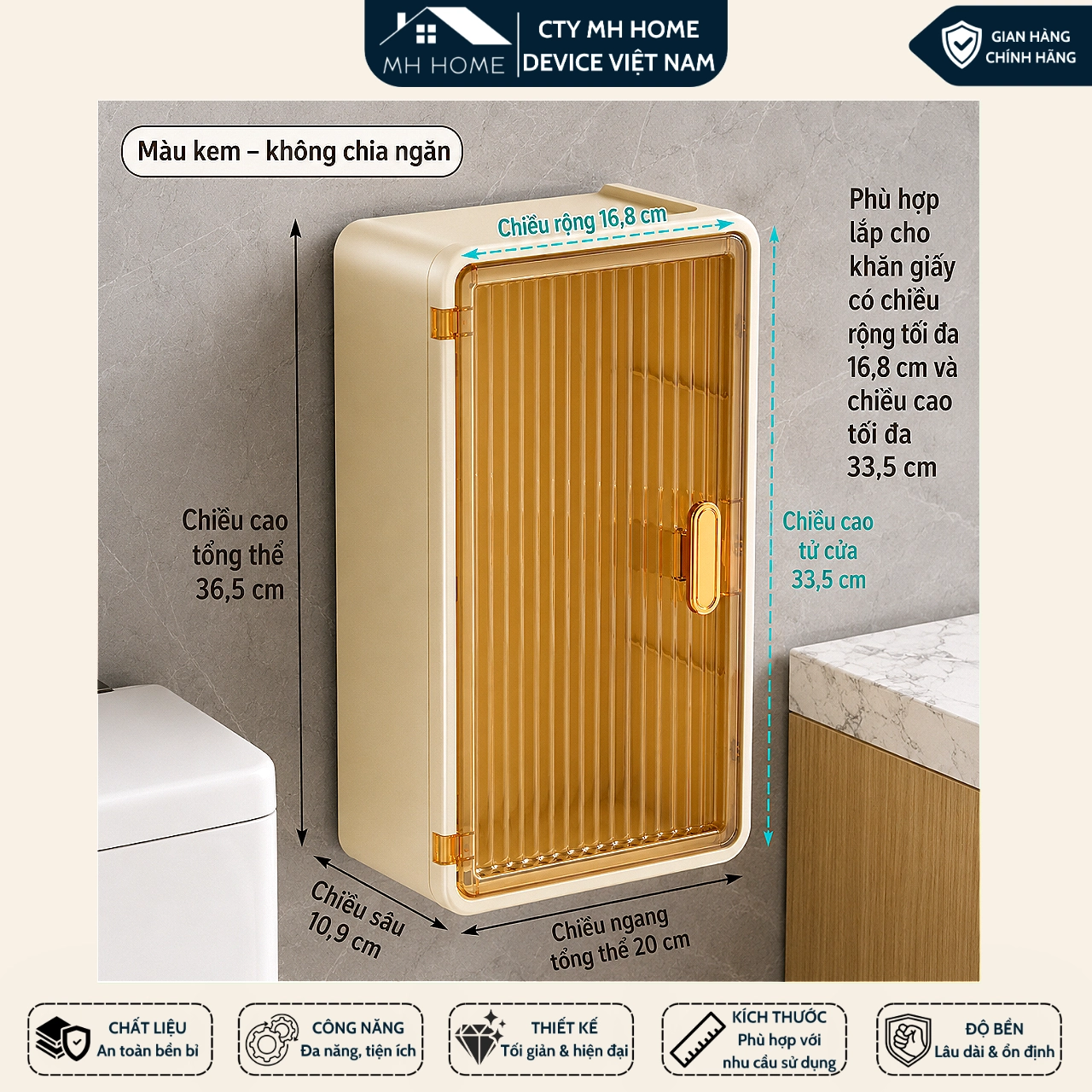Tủ Đa Năng Treo Tường Màu Trắng Chống Nước - Tủ Đựng Mỹ Phẩm Khăn Giấy Đồ Dùng Cá Nhân MH Home
